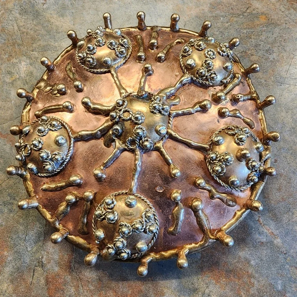 Vintage Handmade Round Large Copper Belt Buckle Artisan Retro Unique